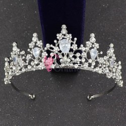 Coroana eleganta pentru mireasa CR019CC Argintie cu cristale din sticla si Zircon